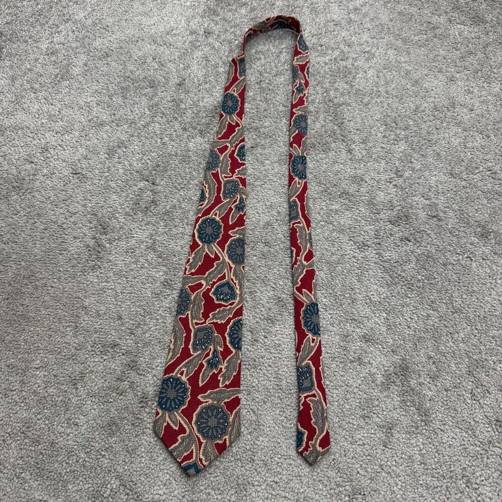 Enrico Coveri Vintage 90s Silk Floral Necktie Men Red Blue Gray Abstract Y2K Tie